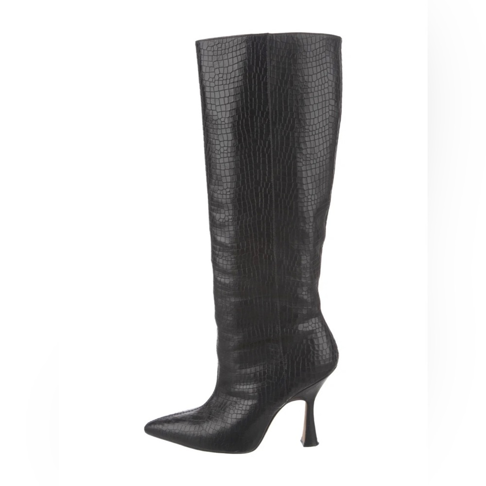 Stuart weitzman Parton black croc embossed knee high pointed toe boots size 7